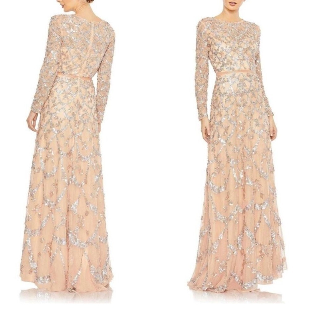 NWT Mac Duggal 5496 Embellished Illusion High Neck Long Sleeve A Line Gown 14 - Picture 2 of 16